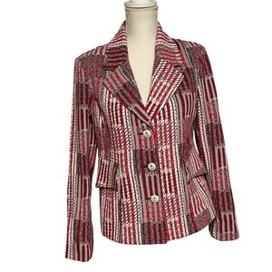 Cabi  Red Navy Nautical Patchwork Stripe Anchor Button Blazer Women's Small